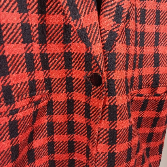 Anne Klein ILGWU Vintage Buffalo Plaid Shoulder Pads Wool Silk Blazer 10 Petite - Picture 7 of 10